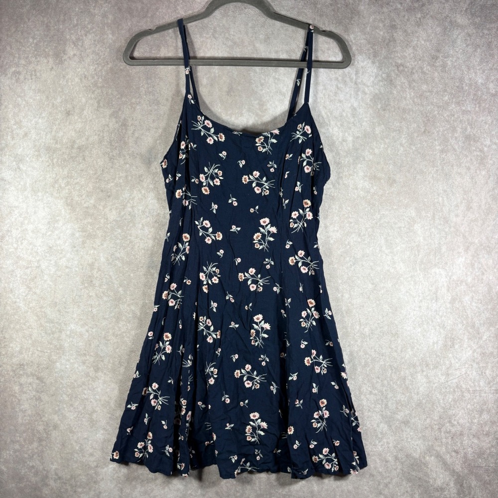 Vintage American Eagle Dress Women 12 Navy Floral Mini Fit Flare Boho Summer y2k